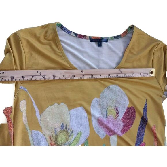 Lily London Women Large Garden Floral Pullover Stretch Blouse 3/4 Sleeve Yellow - Picture 5 of 13